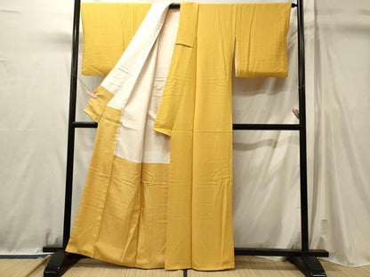 平和屋着物■上質な色無地　亀甲地紋　山吹色　正絹　逸品　CABL0732oy