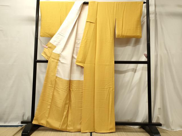 平和屋着物■上質な色無地　亀甲地紋　山吹色　正絹　逸品　CABL0732oy