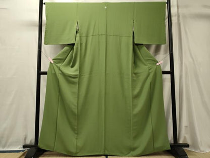 平和屋着物■上質な色無地　柳色　正絹　逸品　CABL0734oy