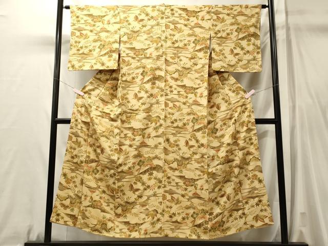 平和屋着物■上質な小紋　御所車花蝶松文　金彩　正絹　逸品　CABL0735oy