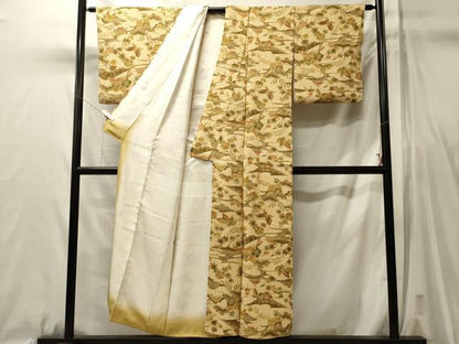 平和屋着物■上質な小紋　御所車花蝶松文　金彩　正絹　逸品　CABL0735oy