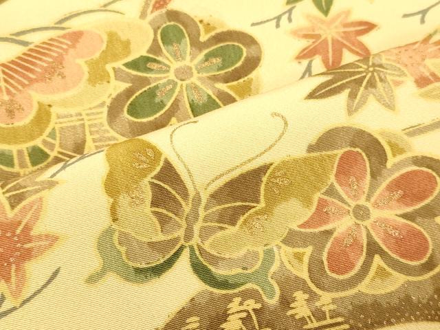 平和屋着物■上質な小紋　御所車花蝶松文　金彩　正絹　逸品　CABL0735oy