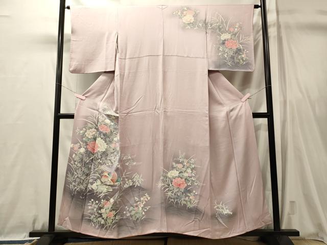 平和屋着物■訪問着　鴛鴦草花文　暈し染め　正絹　逸品　CABL0738oy
