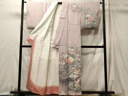 平和屋着物■訪問着　鴛鴦草花文　暈し染め　正絹　逸品　CABL0738oy