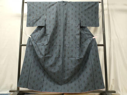 平和屋着物■上質な紬　麻の葉文様　正絹　逸品　未使用　CABL0748oy