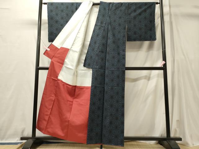 平和屋着物■上質な紬　麻の葉文様　正絹　逸品　未使用　CABL0748oy