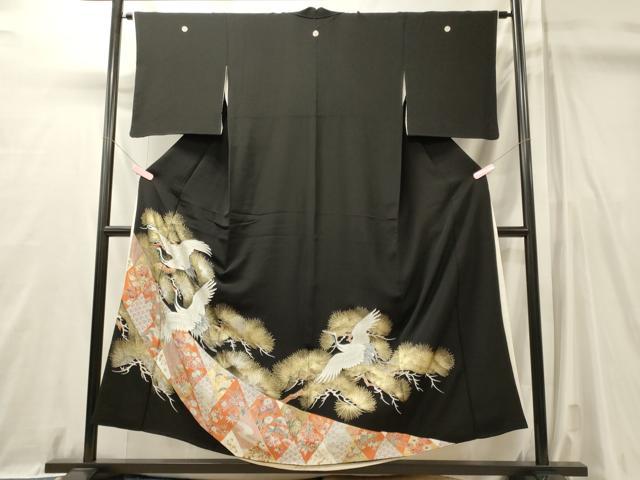 平和屋着物■豪華黒留袖　刺繍　飛鶴松葉吉祥文　金彩　正絹　逸品　CABL0752oy