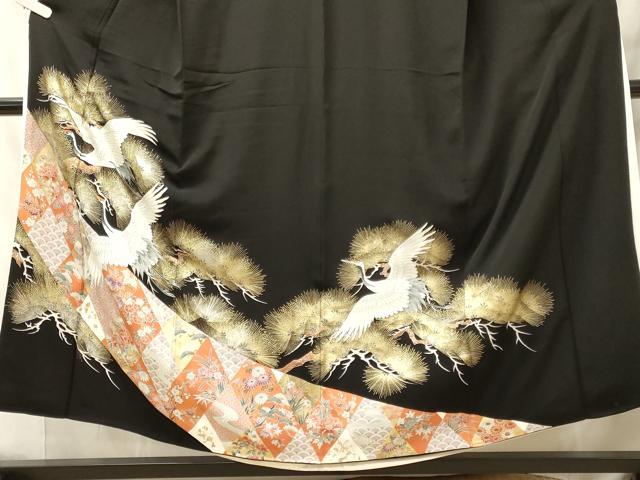 平和屋着物■豪華黒留袖　刺繍　飛鶴松葉吉祥文　金彩　正絹　逸品　CABL0752oy