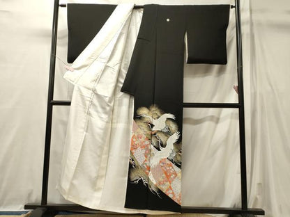 平和屋着物■豪華黒留袖　刺繍　飛鶴松葉吉祥文　金彩　正絹　逸品　CABL0752oy