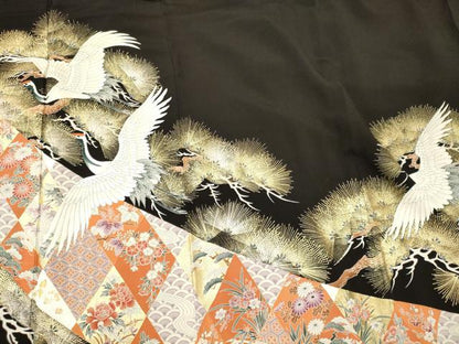 平和屋着物■豪華黒留袖　刺繍　飛鶴松葉吉祥文　金彩　正絹　逸品　CABL0752oy