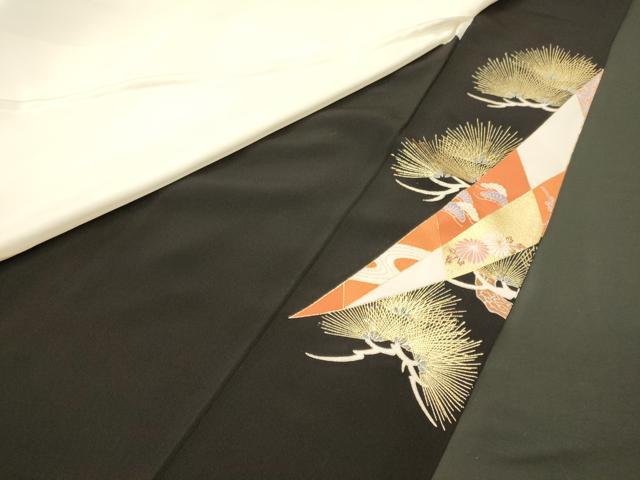平和屋着物■豪華黒留袖　刺繍　飛鶴松葉吉祥文　金彩　正絹　逸品　CABL0752oy