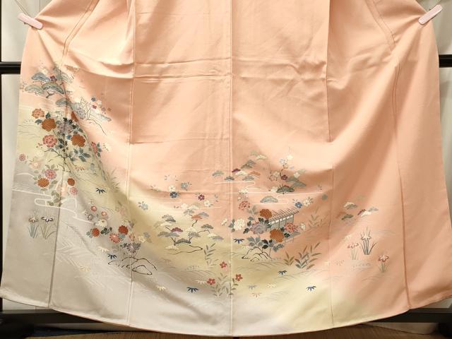 平和屋着物■訪問着　渡り橋草花文　暈し染め　金彩　鬼しぼ縮緬　正絹　逸品　未使用　CABL0756oy