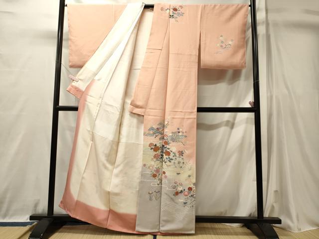 平和屋着物■訪問着　渡り橋草花文　暈し染め　金彩　鬼しぼ縮緬　正絹　逸品　未使用　CABL0756oy