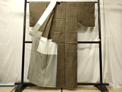 平和屋着物■上質な紬　吉祥間道　胴抜き仕立て　正絹　逸品　CABL0759oy