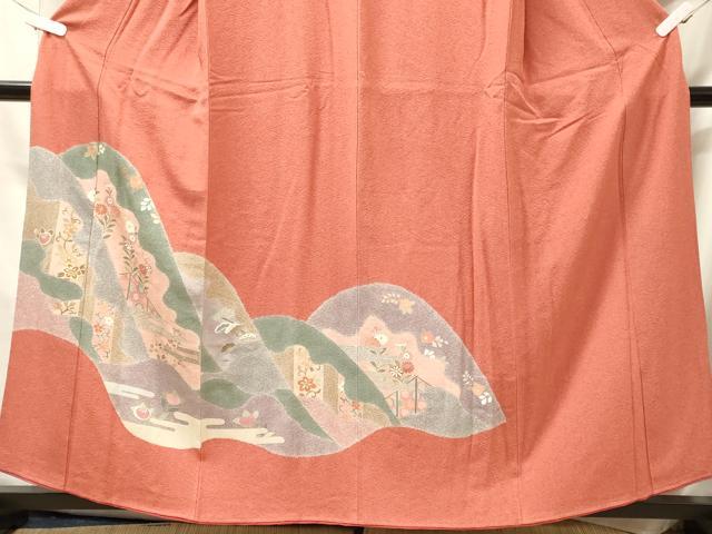 平和屋着物■訪問着　遠山花唐草文　金彩　鬼しぼ縮緬　正絹　逸品　CABL0760oy
