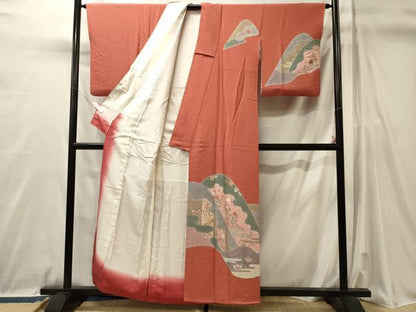 平和屋着物■訪問着　遠山花唐草文　金彩　鬼しぼ縮緬　正絹　逸品　CABL0760oy