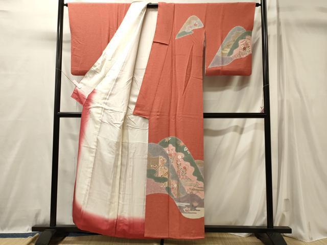 平和屋着物■訪問着　遠山花唐草文　金彩　鬼しぼ縮緬　正絹　逸品　CABL0760oy
