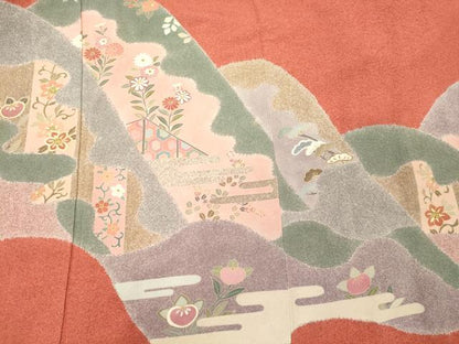 平和屋着物■訪問着　遠山花唐草文　金彩　鬼しぼ縮緬　正絹　逸品　CABL0760oy