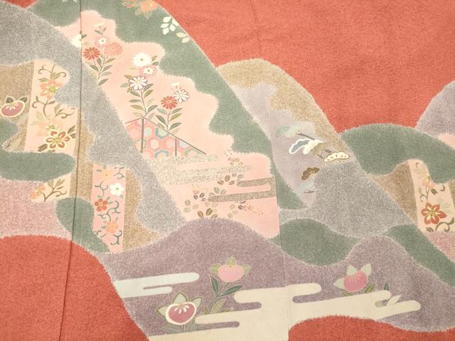 平和屋着物■訪問着　遠山花唐草文　金彩　鬼しぼ縮緬　正絹　逸品　CABL0760oy