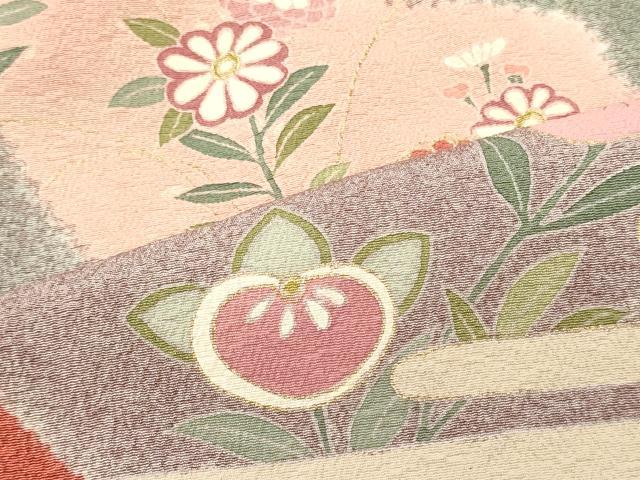 平和屋着物■訪問着　遠山花唐草文　金彩　鬼しぼ縮緬　正絹　逸品　CABL0760oy
