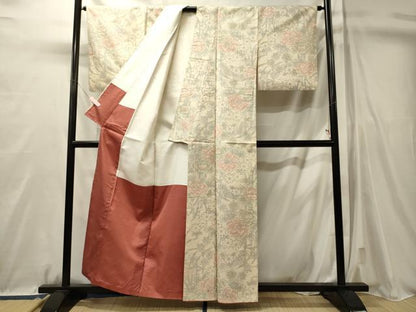 平和屋着物■上質な紬　草花文　正絹　逸品　CABL0762oy