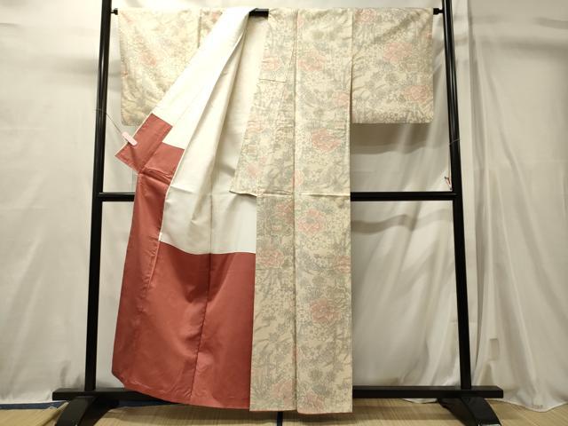 平和屋着物■上質な紬　草花文　正絹　逸品　CABL0762oy