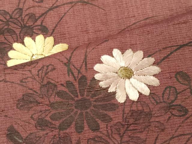 平和屋着物■訪問着　紬地　刺繍　草花文　正絹　逸品　CABL0763oy