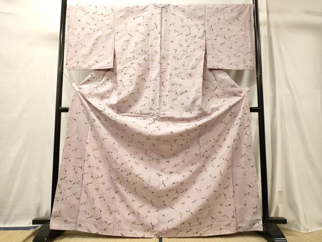 平和屋着物■上質な小紋　紬地　立波飛鶴文　ロング丈　正絹　逸品　CABL0764oy