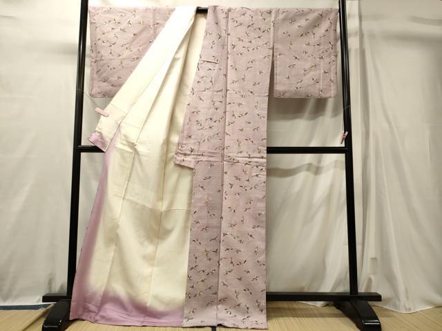 平和屋着物■上質な小紋　紬地　立波飛鶴文　ロング丈　正絹　逸品　CABL0764oy
