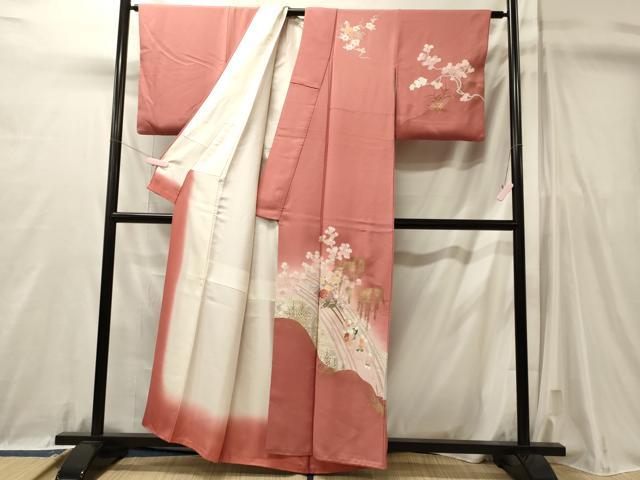 平和屋着物■訪問着　刺繍　花車人物文　暈し染め　金彩　正絹　逸品　CABL0765oy
