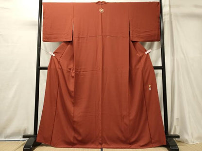 平和屋着物■上質な色無地　赤丹色　ロング丈　正絹　逸品　CABL0777oy