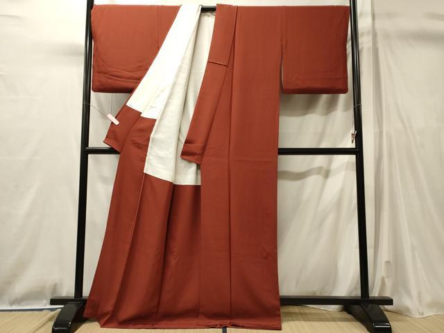平和屋着物■上質な色無地　赤丹色　ロング丈　正絹　逸品　CABL0777oy