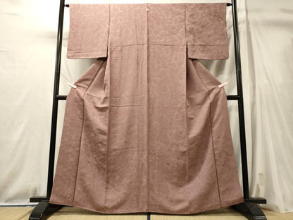 平和屋着物■上質な色無地　霞地紋　薄柿色　正絹　逸品　CABL0780oy