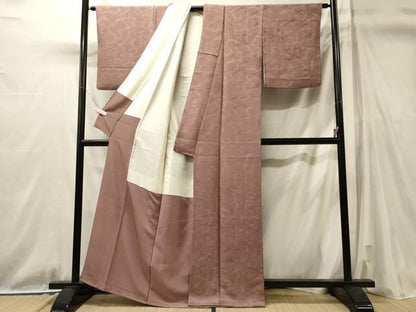 平和屋着物■上質な色無地　霞地紋　薄柿色　正絹　逸品　CABL0780oy