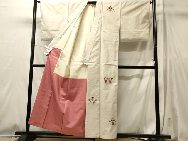 平和屋着物■訪問着　紬地　総刺繍　草花文　正絹　逸品　CABL0784oy