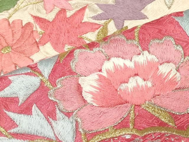 平和屋着物■豪華振袖　刺繍　市松草花文　金銀彩　正絹　逸品　CABL0791oy