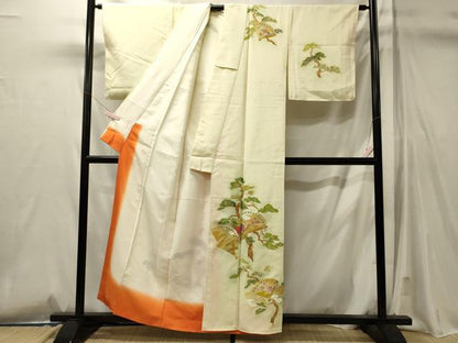 平和屋着物■訪問着　檜扇枝松文　暈し染め　金彩　正絹　逸品　未使用　CABL0800oy