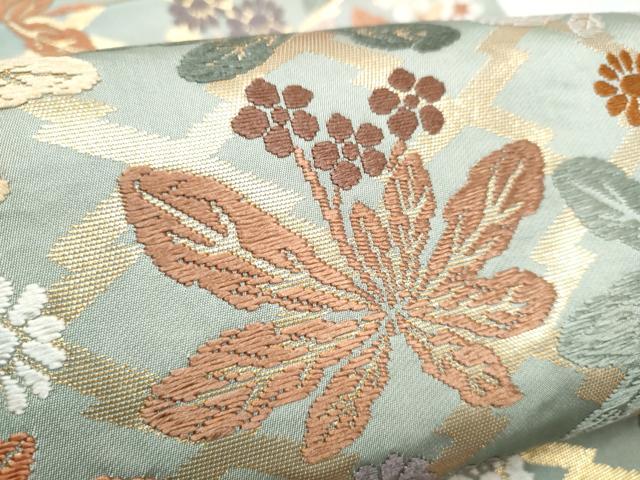 平和屋着物●六通柄袋帯　唐織　草花文　金糸　正絹　逸品　CABL0806hy