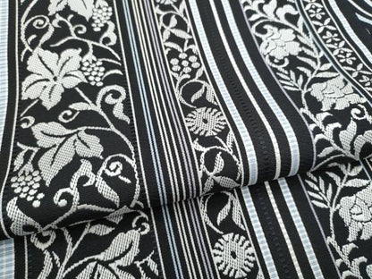 平和屋着物●本場筑前博多織　八寸名古屋帯　花唐草間道　黒地　正絹　逸品　CABL0809hy