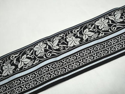 平和屋着物●本場筑前博多織　八寸名古屋帯　花唐草間道　黒地　正絹　逸品　CABL0809hy