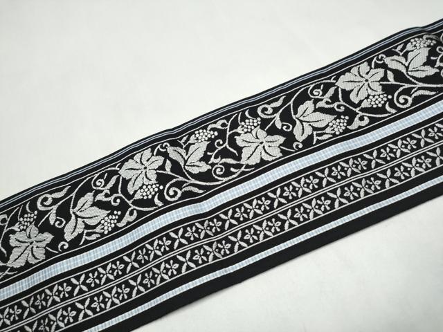 平和屋着物●本場筑前博多織　八寸名古屋帯　花唐草間道　黒地　正絹　逸品　CABL0809hy