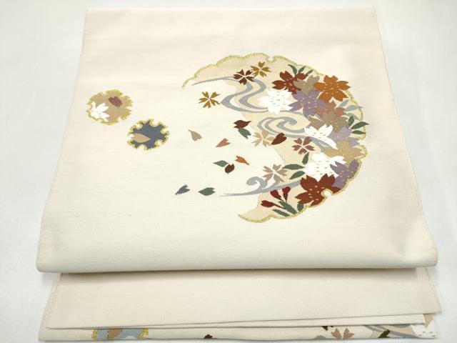 平和屋着物●爪搔き本綴れ　八寸名古屋帯　雪輪舞桜文　金糸　正絹　逸品　CABL0810hy