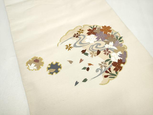 平和屋着物●爪搔き本綴れ　八寸名古屋帯　雪輪舞桜文　金糸　正絹　逸品　CABL0810hy