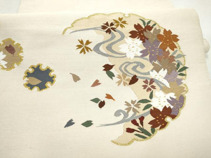 平和屋着物●爪搔き本綴れ　八寸名古屋帯　雪輪舞桜文　金糸　正絹　逸品　CABL0810hy