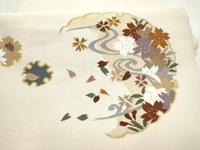 平和屋着物●爪搔き本綴れ　八寸名古屋帯　雪輪舞桜文　金糸　正絹　逸品　CABL0810hy