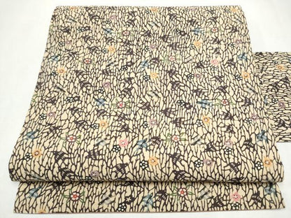 平和屋着物●全通柄　九寸名古屋帯　本場琉球紅型　紬地　花鳥文　正絹　逸品　CABL0813hy