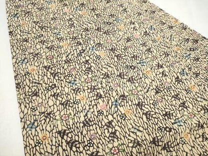 平和屋着物●全通柄　九寸名古屋帯　本場琉球紅型　紬地　花鳥文　正絹　逸品　CABL0813hy