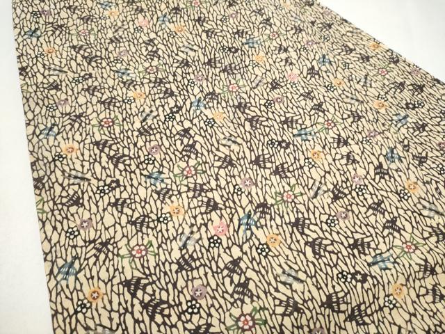 平和屋着物●全通柄　九寸名古屋帯　本場琉球紅型　紬地　花鳥文　正絹　逸品　CABL0813hy