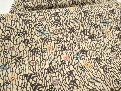 平和屋着物●全通柄　九寸名古屋帯　本場琉球紅型　紬地　花鳥文　正絹　逸品　CABL0813hy