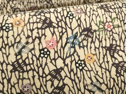 平和屋着物●全通柄　九寸名古屋帯　本場琉球紅型　紬地　花鳥文　正絹　逸品　CABL0813hy